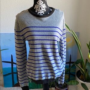 BOSS ORANGE Gray and Blue Striped Crewneck Sweater